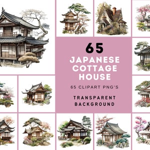 Japanese Cottage House Watercolor Bundle, 60 Images with Japanese PNG Houses, Cottage clipart, Japanese Cottage clipart, Japanese Houses