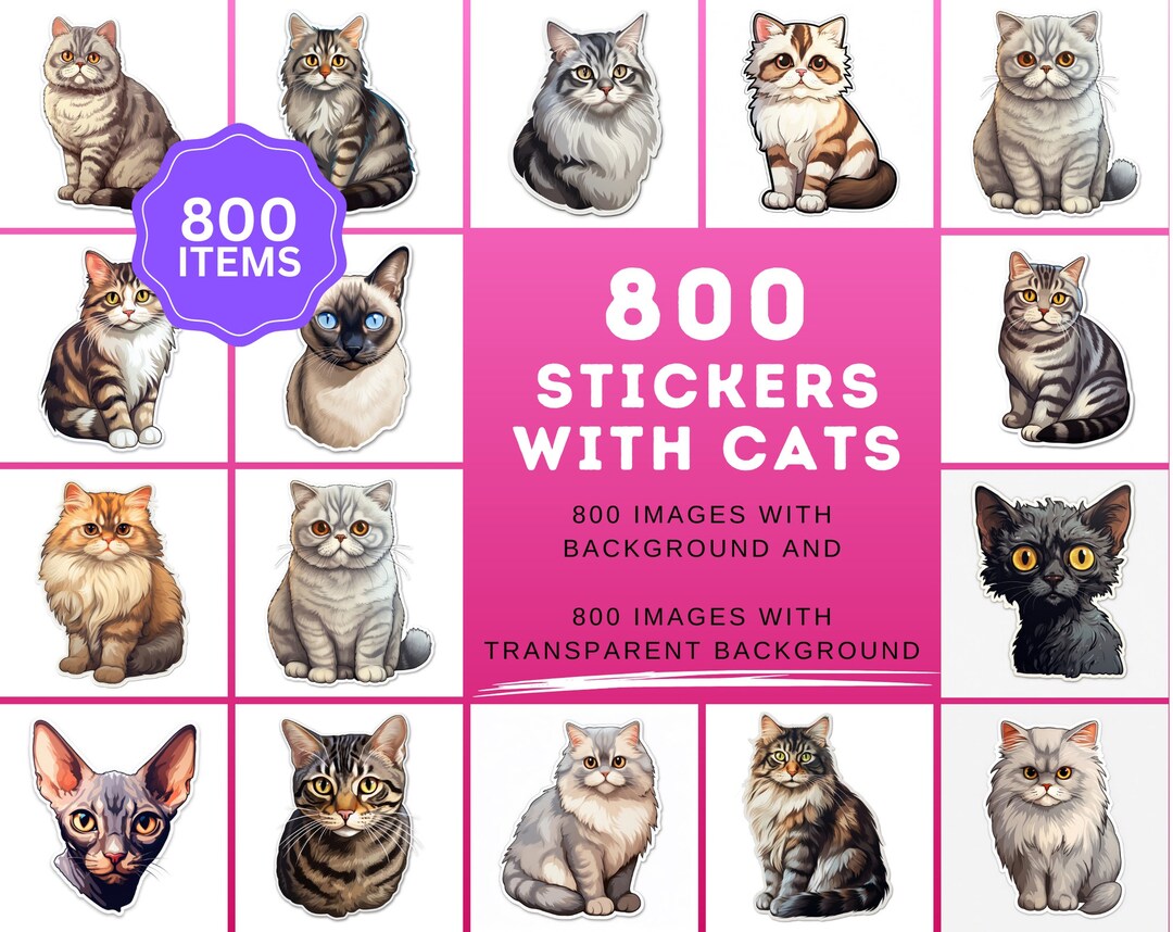 Cat Sticker Overlay Ultimate Cat Sticker Bundle: 800 Pngs, Commercial Use, Transparent ...
