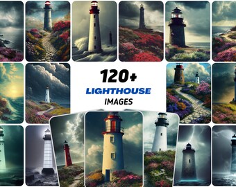 Immagini di fari costieri: decorazioni nautiche per la casa, scrapbooking (download digitale PNG)