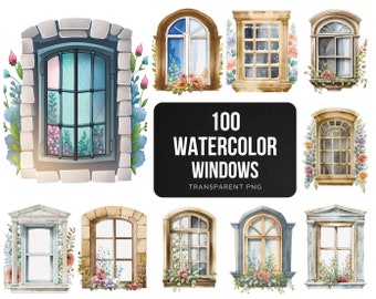 Aquarell Fenster Clipart: Blumen PNG Bilder (kommerzielle Nutzung)