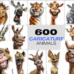 Collection 600 animaux caricaturés : oeuvre d'art numérique haute résolution animalière à usage commercial