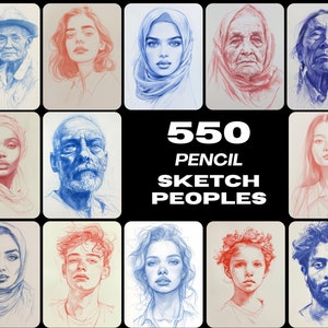 Collection Diverse Global Portraits : croquis au crayon de personnes de différentes cultures