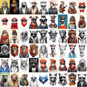800 Hipster Animal Illustrations: Commercial License, High-Res PNG Files, Stylish Wildlife Portraits image 10