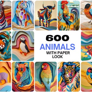 600 Colorful Animal Images with Paper Cut Look | Commercial License Included | 4240x7120 Pixels
