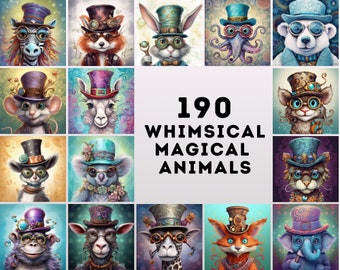 190 Whimsical, Magical, Wacky Animal Images | Commercial License | Colorful PNGs with Glasses