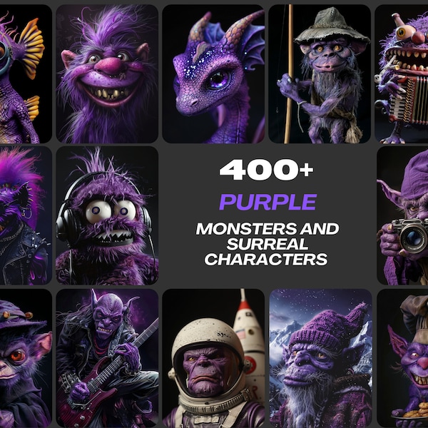 Ultimate Fantasy Art Bundle: 400+ Purple Monsters & Surreal Images, Commercial Use