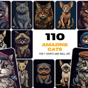 110 Cartoon Cat Breed T-Shirt Designs Bundle