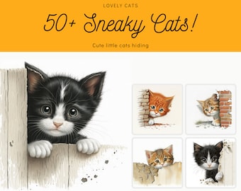 Peekaboo Cat Images: 53 Feline Wall Art Prints, Commercial Use