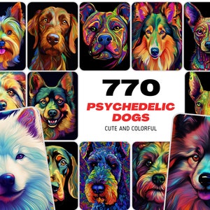 770 Psychedelische Hunderassenbilder, Bunte Hundeillustrationen, Kommerzielle Lizenz enthalten
