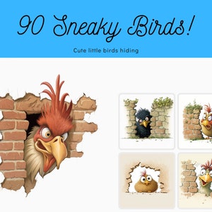 Divertido paquete de escondite de pájaros: 90 imágenes adorables de pájaros escondidos detrás de las paredes - Uso comercial