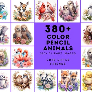 Adorable Baby Animal Sketches in Flowers - Baby Animal Clipart, High-Resolution JPG with Commercial License