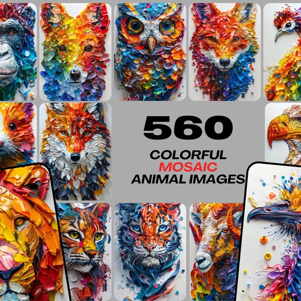 560 Vibrant Mosaic Animal Art - Colorful Abstract Wildlife Images