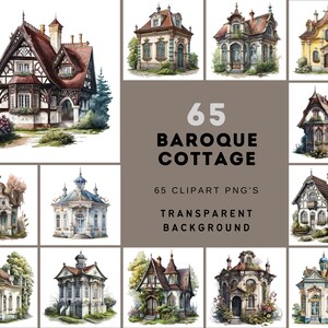 Elegante juego de acuarela de cabaña barroca: 65 imágenes transparentes para sus proyectos creativos