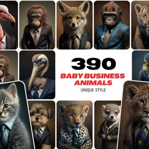 Adorable Baby Animals in Business Suits - 390 Whimsical Illustrations with Funny Designs and Charming Drawings, Perfect for Clipart and More