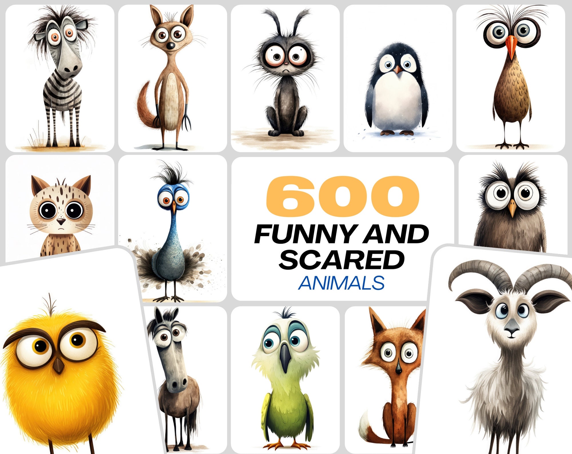 600 Scared & Funny Animals PNG Clipart Set, High-resolution Commercial Use  Graphics With Transparent Background, Big-eyed Wonder Animals - Etsy