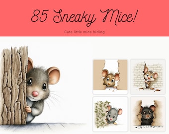 Hidden Mice Wall Art: 85 Whimsical Mouse Illustrations (Digital Download)