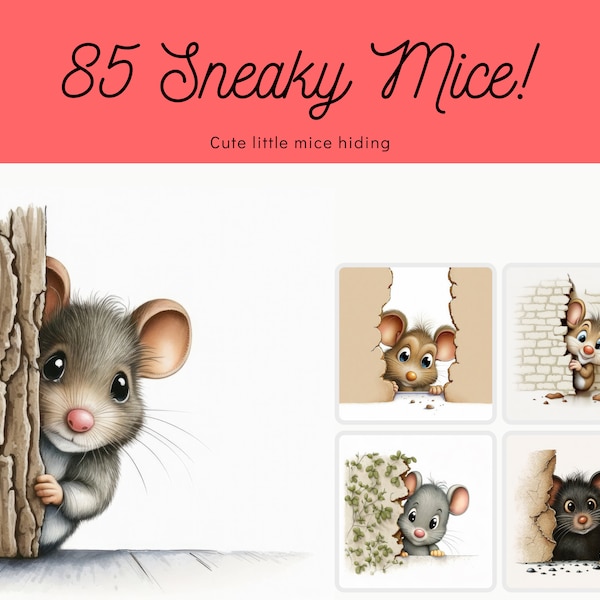 Hidden Mice Wall Art Bundle - 85 Playful and Whimsical Mouse Illustrations for Home Decor, DIY Projects, and Gifts - Commercial Use - Bundle