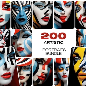 Paquete de 200 retratos artísticos: ilusión sorprendente, maquillaje dramático, licencia comercial