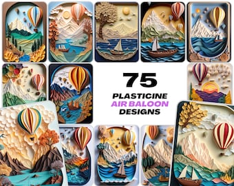 Whimsical Plasticine Air Balloon Images Bundle - 75 Colorful Designs for DIY Projects, Digital Download, Iphone wallpaper or frames