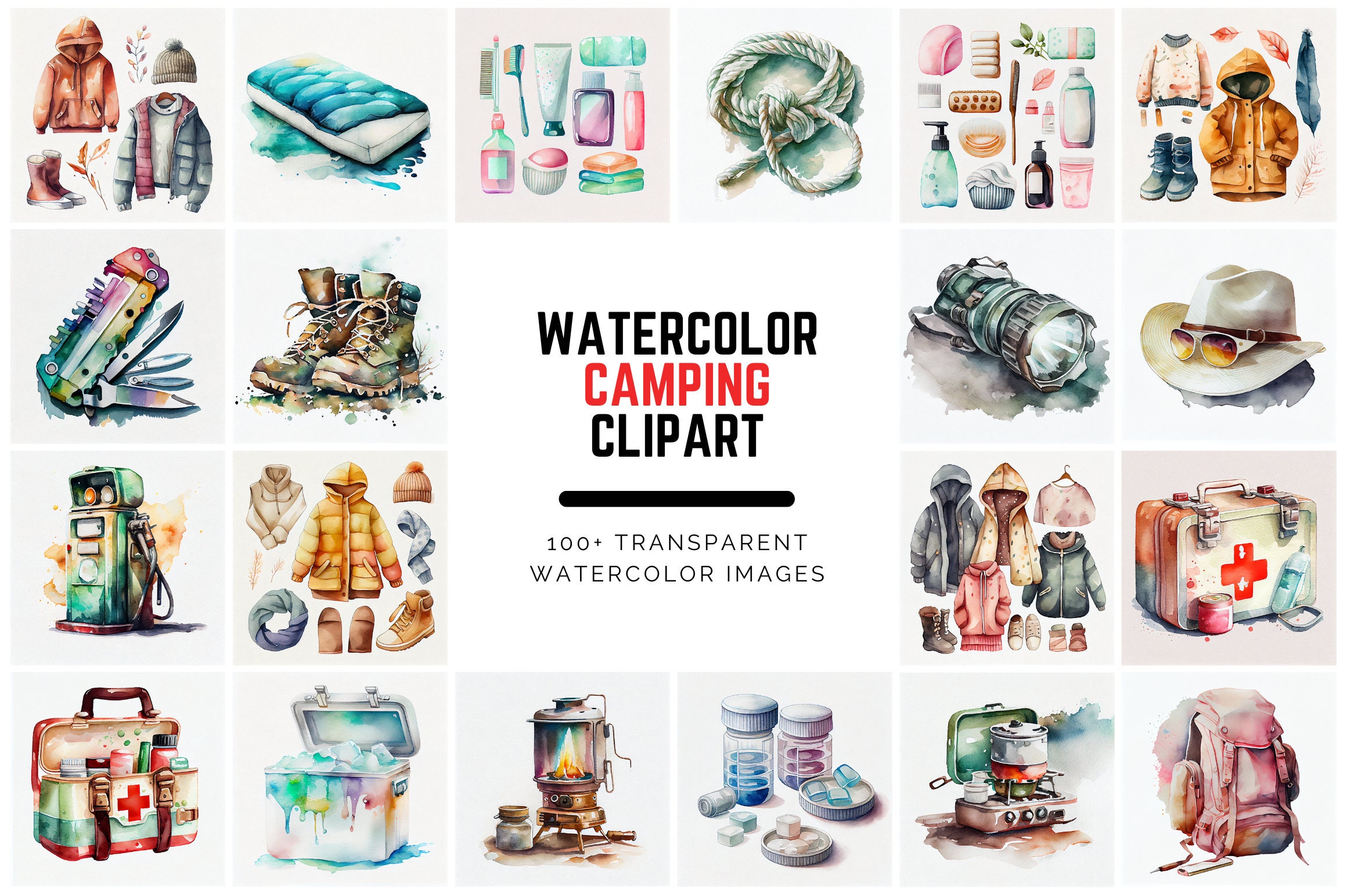 Outdoor Enthusiast's Dream Clipart Bundle: Camping Edition, Watercolor  Camping Transparent Clipart, Commercial License, Transparent PNG 