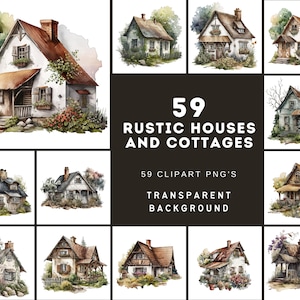 Rustieke huis- en cottagebundel - 59 afbeeldingen van hoge kwaliteit, vintage huizen, gezellige hutten, landelijk wonen, digitale download, afdrukbare muurkunst