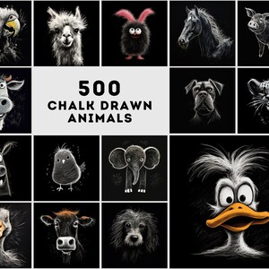 500 illustrations d'animaux à la craie - JPG haute résolution, licence commerciale incluse
