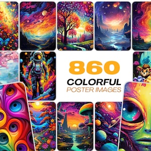 Plus de 860 images d’affiches PNG colorées : astral, céleste, fleurs, mondes extraterrestres, exploration spatiale et plus encore, licence commerciale incluse
