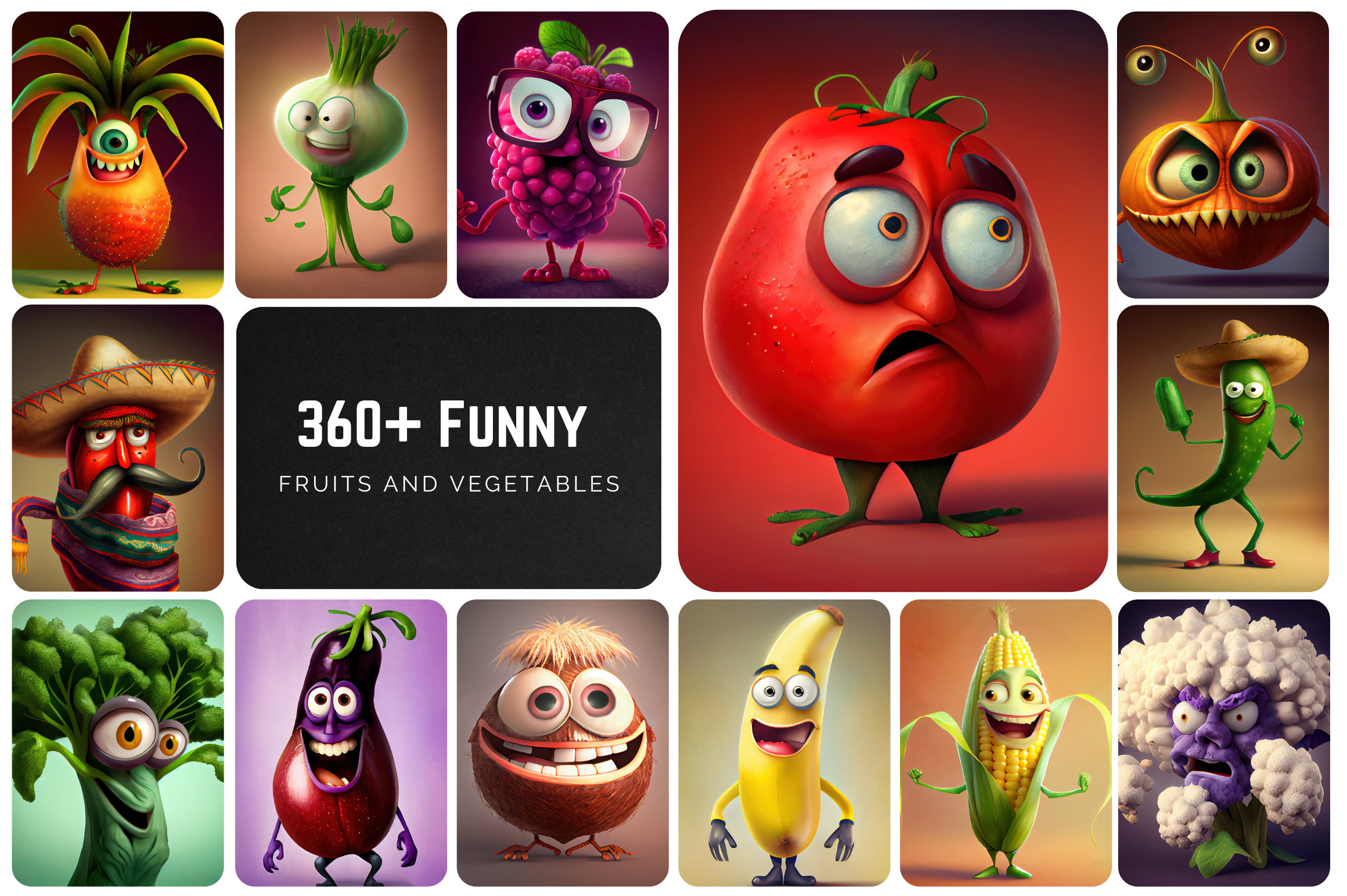 360 Funny fruits and vegetables, Printable Funny Fruit & Vegetable Designs - Commercial license