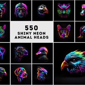 Neon Tierköpfe Digital Art Collection - 550 JPG Bilder mit kommerzieller Lizenz, Bunt und Lebendig
