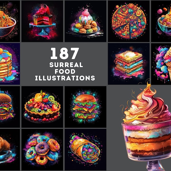 Colorful Surreal Food Images: Magical & Dreamy PNG Illustrations with Commercial License