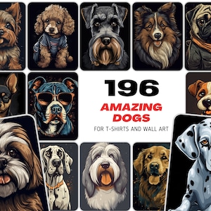 196 Entzückende Cartoon Hunderasse T-Shirt Design Bundle, süße Hundeliebhaber Bekleidung Grafiken, Sofortiger Download