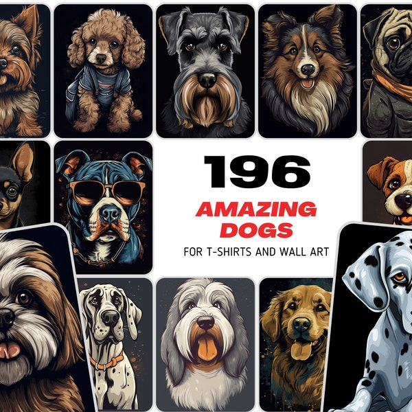 196 Adorable Cartoon Dog Breed T-Shirt Design Bundle, Cute Dog Lover Apparel Graphics, Instant Download