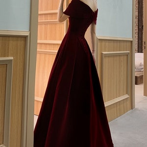 Elegant Wine Red Velvet off Shoulder Maxi Dress for Women - Etsy