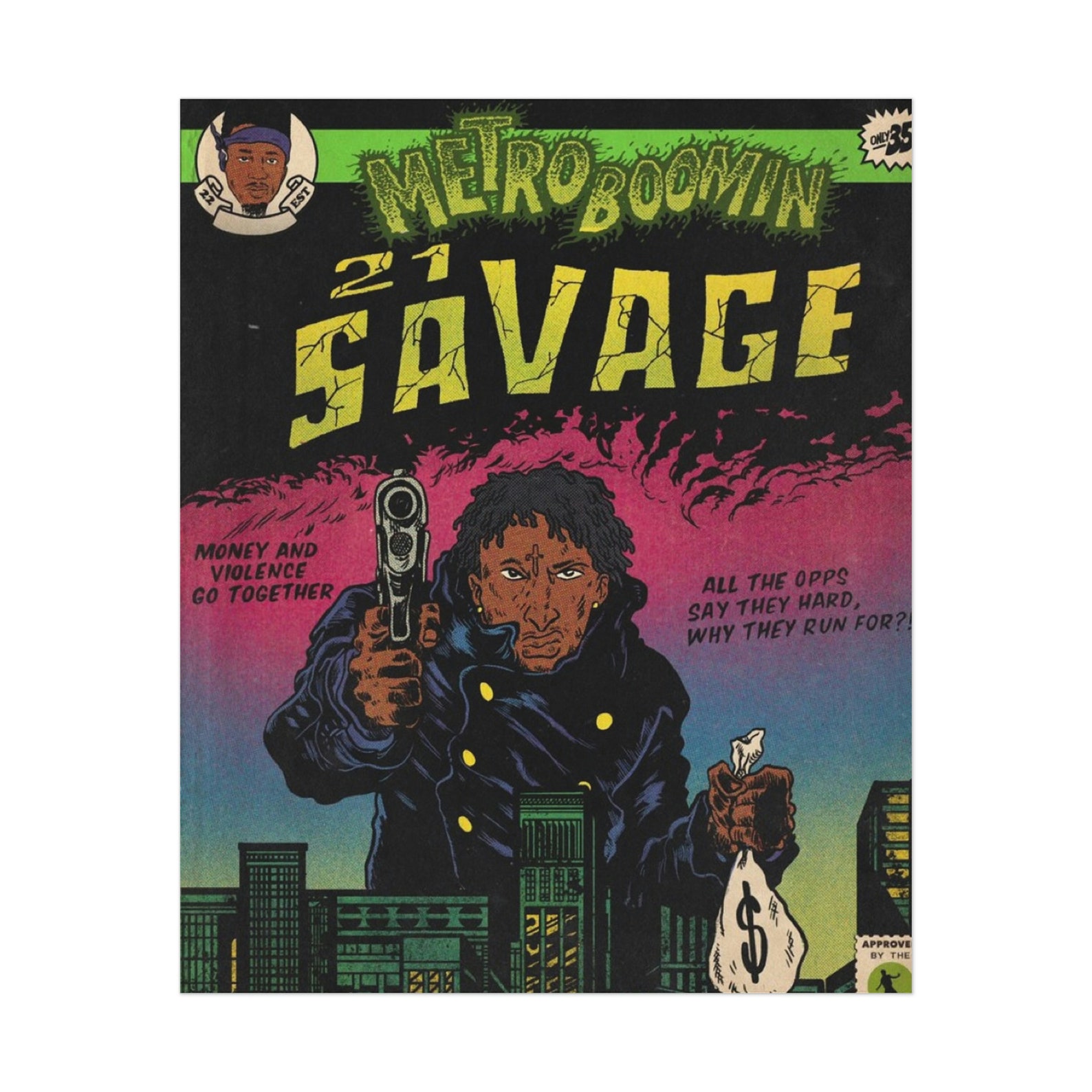 21 Savage Metro Boomin Comic Book Style Frame Poster High Quality Rap