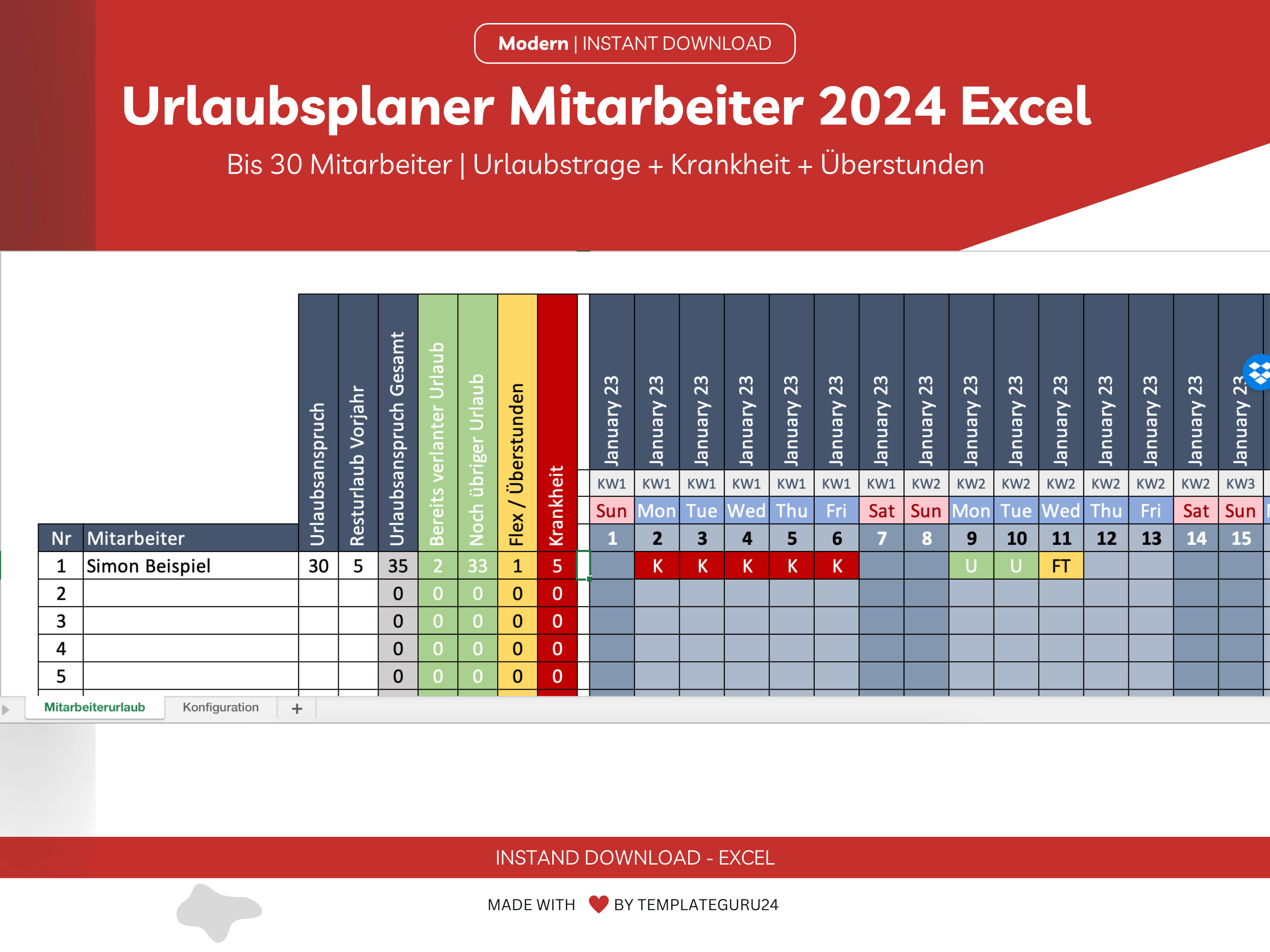 Vacation Planner Excel Template for Employees 2024 Including Vacation