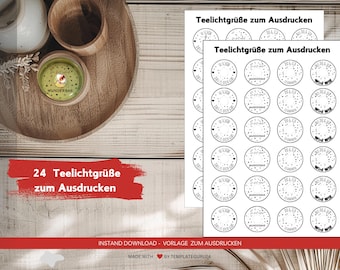 Tealight with message | Love motifs | PDF template A4 with 24 tealight messages | Motif tealight | Tealight gift | Tealight message