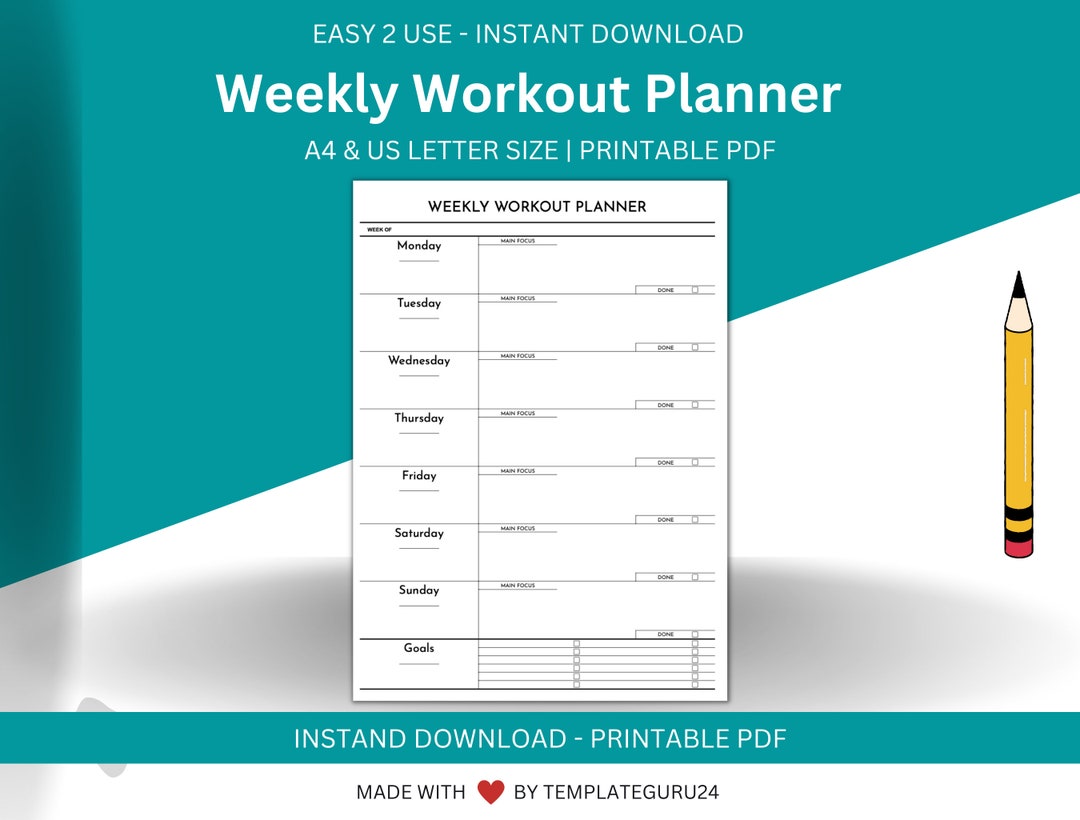 Weekly Fitness Workout Planner | Printable PDF Planner | Fitness Log ...