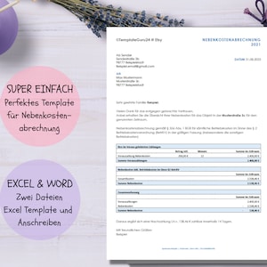 Simple utility bill as an Excel template including a cover letter - user-friendly utility bill that can be easily customized