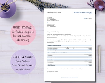 Simple utility bill as Excel template including cover letter - user-friendly utility bill easily customizable