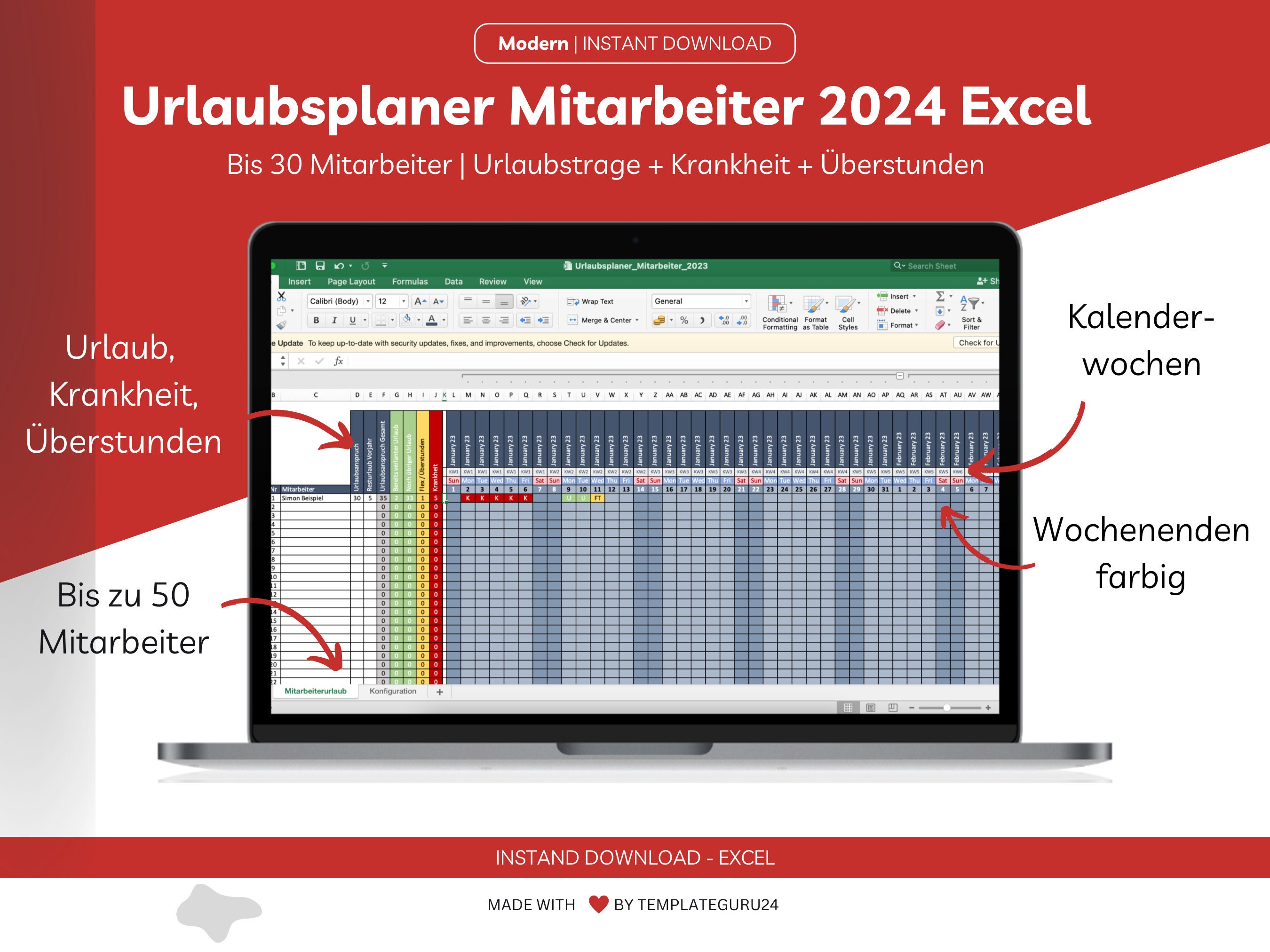 Vacation Planner Excel Template for Employees 2024 Including Vacation