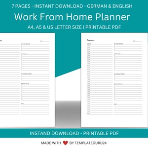 Work From Home Planner, Personal Daily Planner, Productivity Planner, Hourly Planner, Instant Download, A5 | A4 | US Letter Size, Print