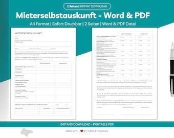 Tenant self-disclosure template Word German for apartment application | as PDF & Word for printing | Tenant self-disclosure template Word/PDF