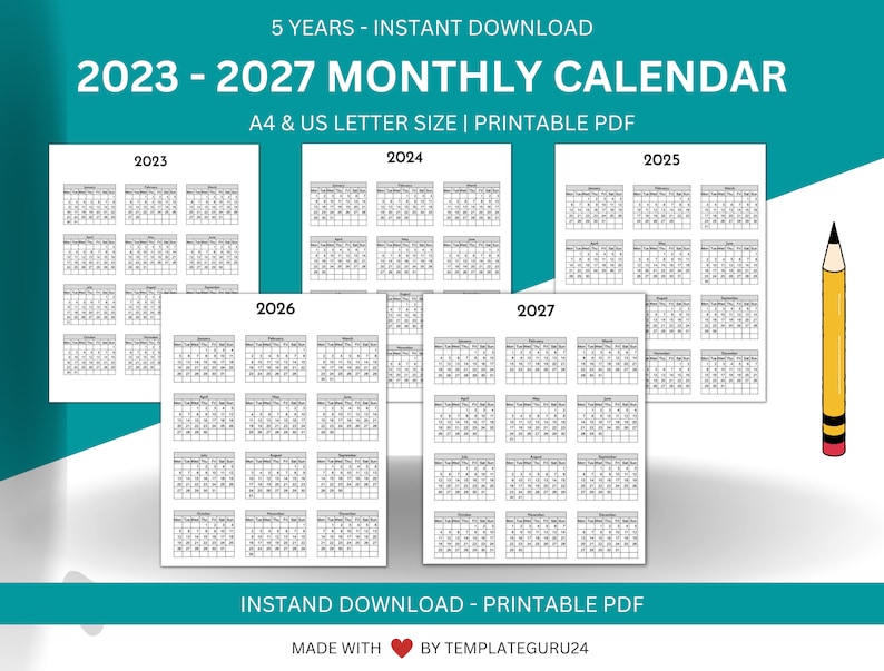 Five Year Planner 2023 2027 Instant Download Printable Annual Planner Year Planner Five Year 