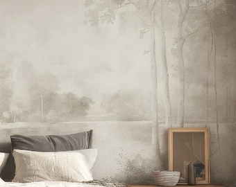 Sepia Forest Wallpaper Mural, Neutral Scenic Wall Decor, Peel and Stick