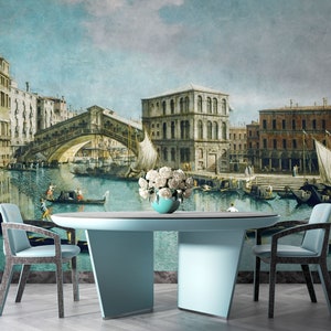 Vintage Style Landscape Wallpaper – Venice Wall Mural, Vinyl Wall Decoration, Peel and Stick Self-Adhesive Removable Wallpaper