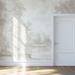 Sepia Forest Wallpaper Mural, Beige Tree Wall Decor, Custom Size