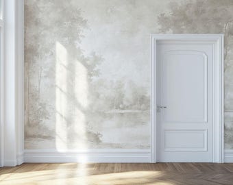 Sepia Forest Wallpaper Mural, Beige Tree Wall Decor, Custom Size