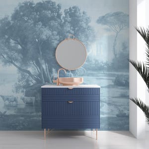 Vintage Blue Forest Mural - Scenic Tree Wallpaper