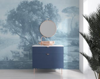 Vintage Blue Forest Mural - Scenic Tree Wallpaper