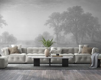 Gray Vintage Forest Wallpaper Mural, Scenic Tree Wall Decor (Peel & Stick)